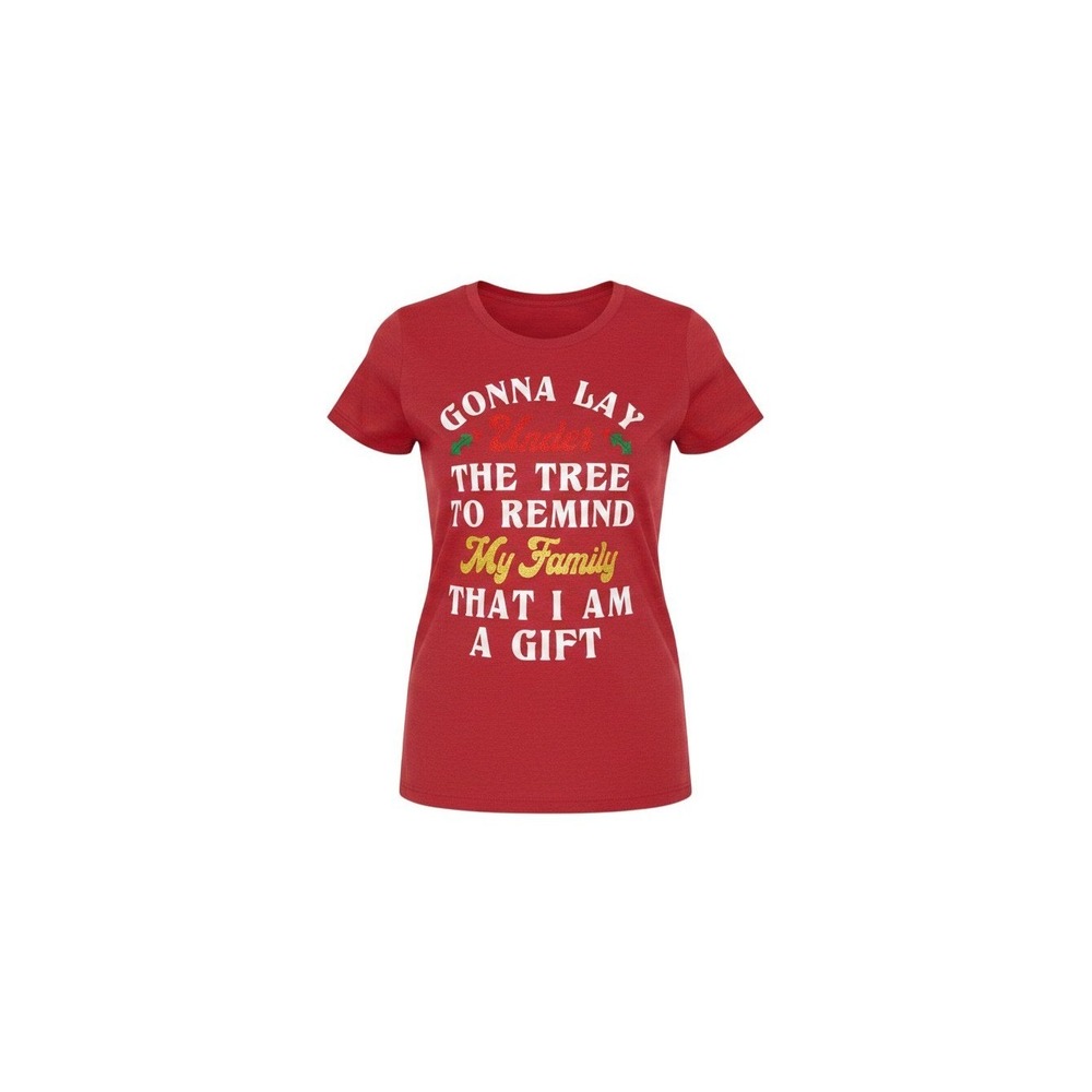 Wound Up Graphic Tee Womens XL Red NWT Christmas Holiday Gift Humor Glitter